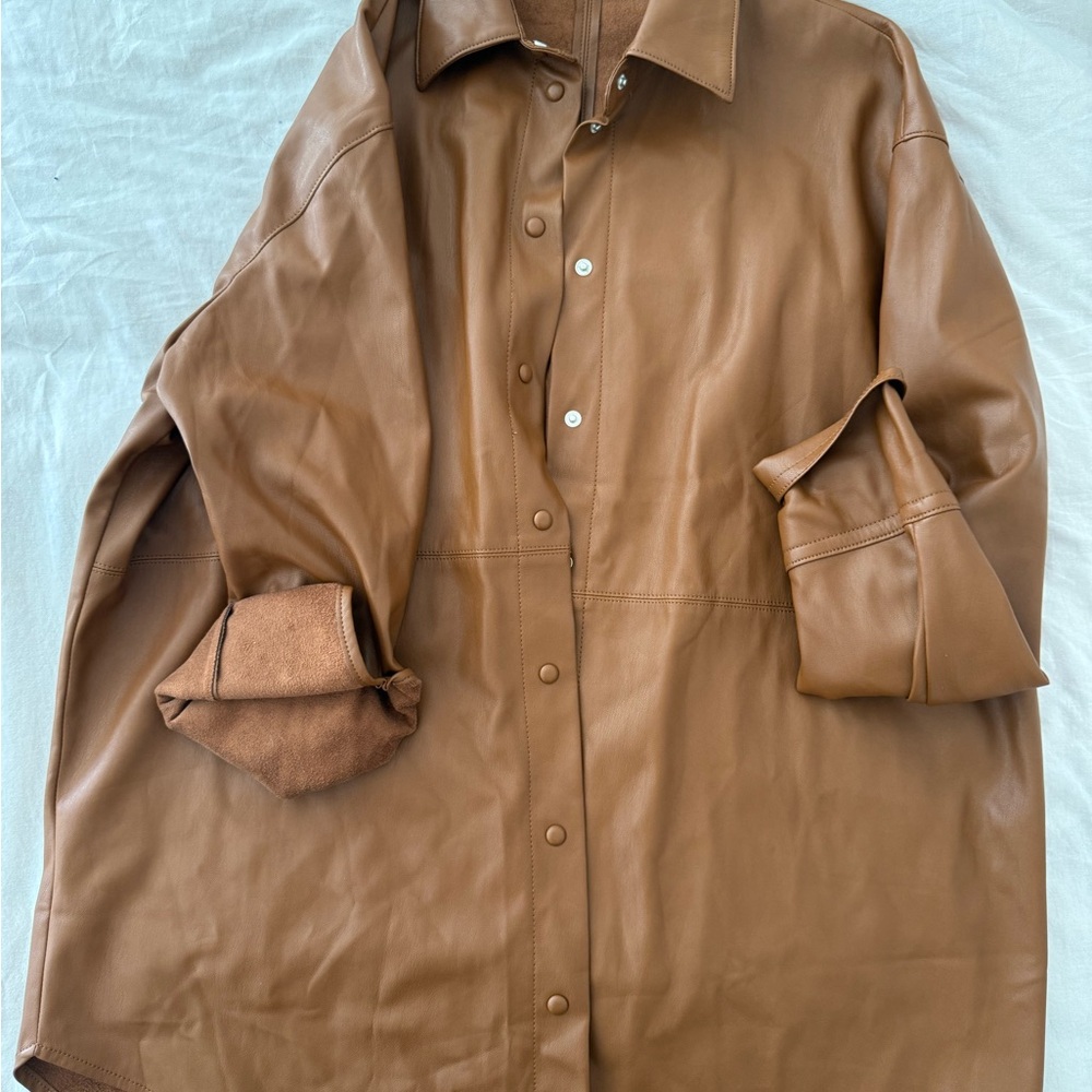 Brown Leather Button-Up Shirt
